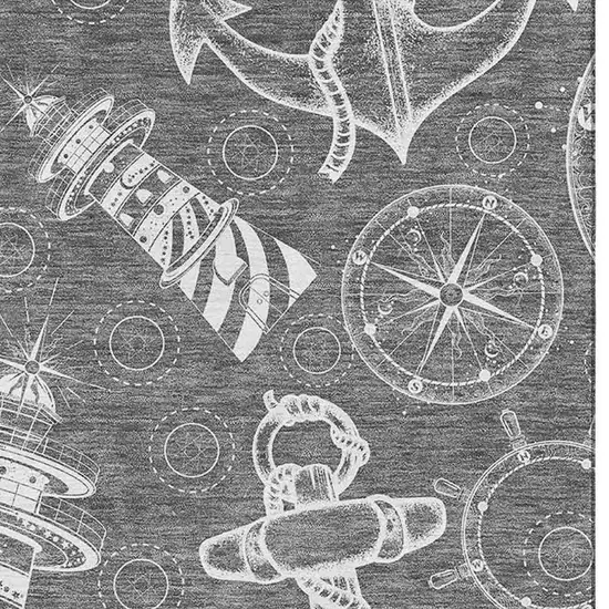 Gray And Ivory Nautical Washable Area Rug With UV Protection Photo 5