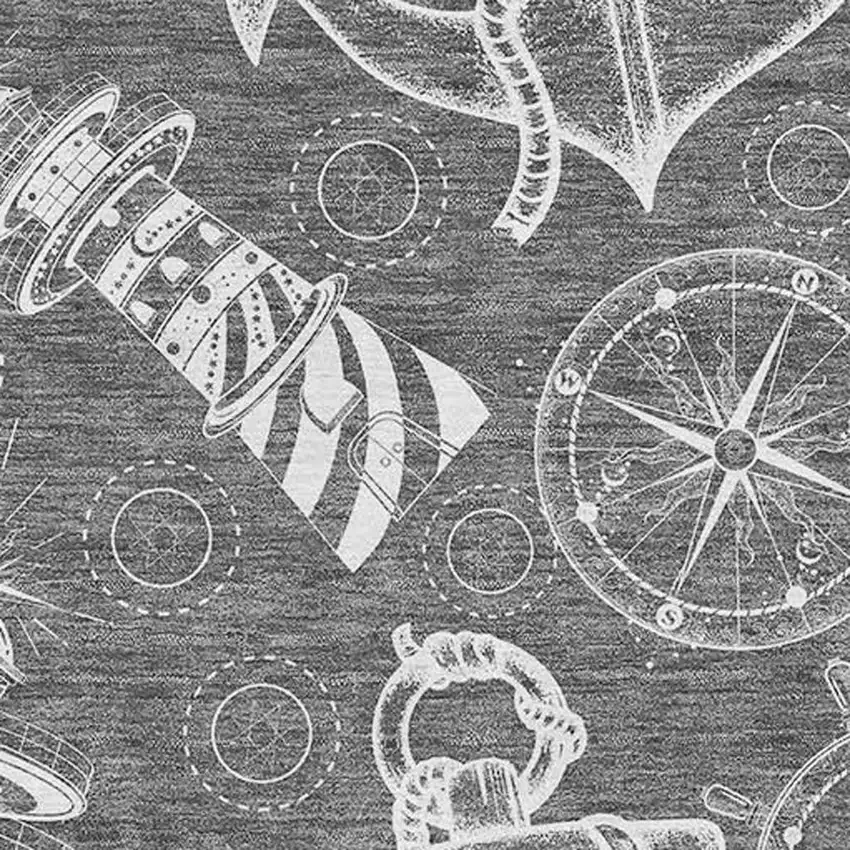 Gray And Ivory Nautical Washable Area Rug With UV Protection Photo 4