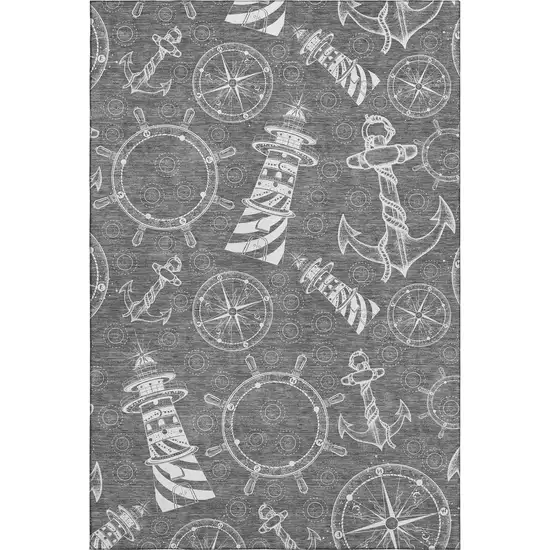 Gray And Ivory Nautical Washable Area Rug With UV Protection Photo 1