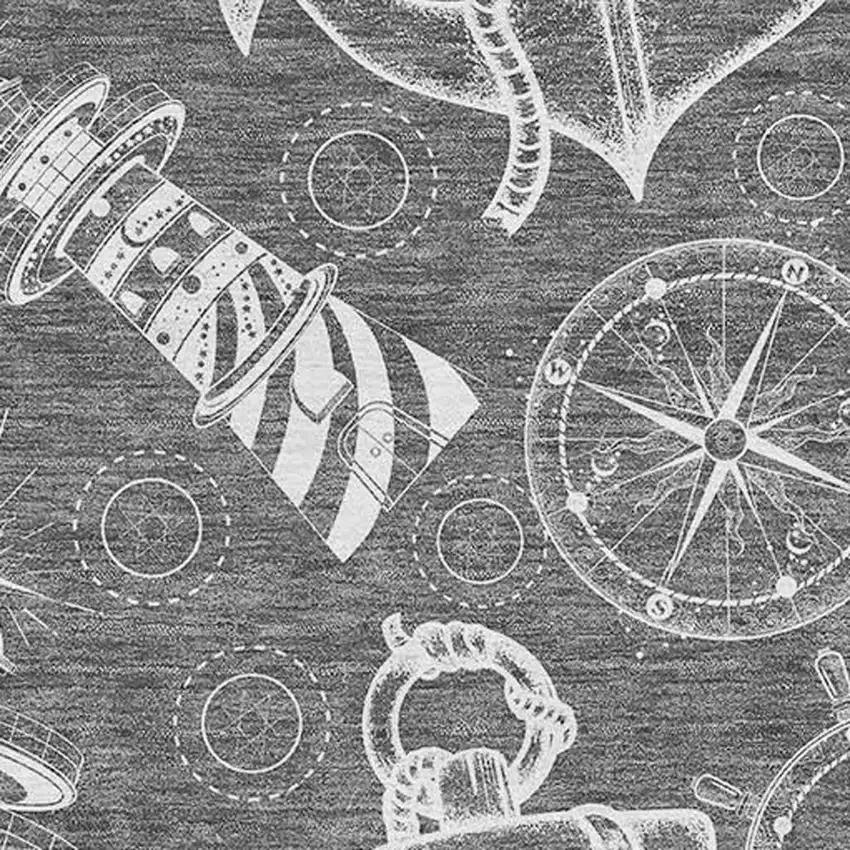 Gray And Ivory Nautical Washable Area Rug With UV Protection Photo 3