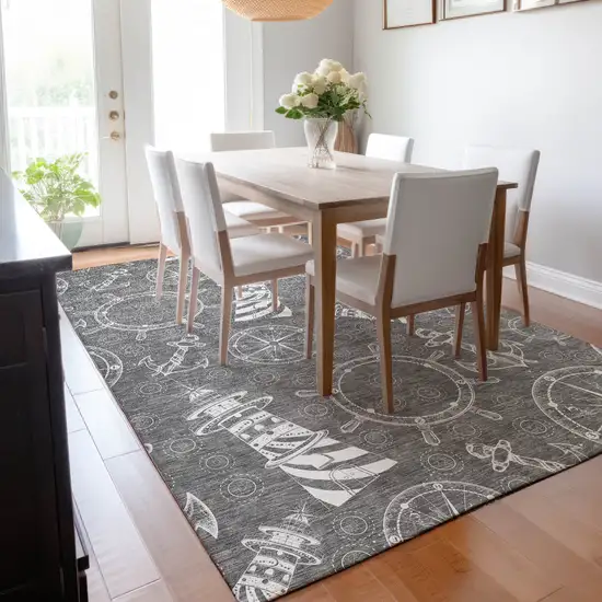 Gray And Ivory Nautical Washable Area Rug With UV Protection Photo 6