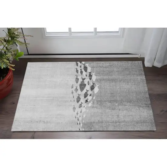 Gray And Ivory Nautical Washable Area Rug With UV Protection Photo 2