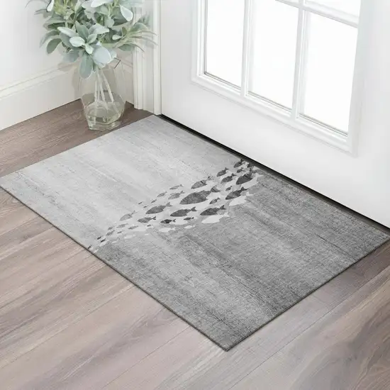 Gray And Ivory Nautical Washable Area Rug With UV Protection Photo 1