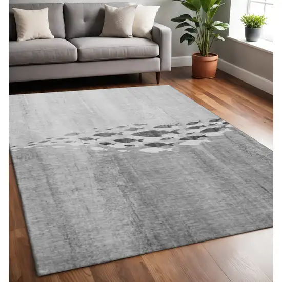 Gray And Ivory Nautical Washable Area Rug With UV Protection Photo 2