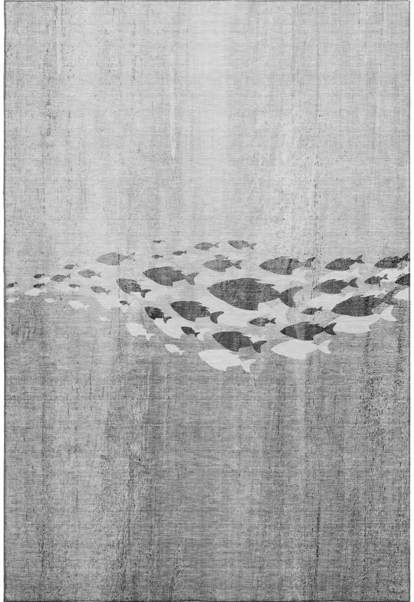 Gray And Ivory Nautical Washable Area Rug With UV Protection Photo 1