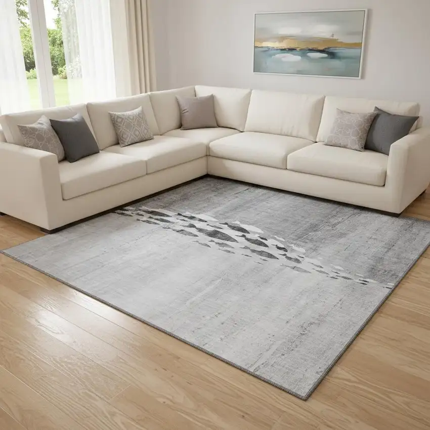 Gray And Ivory Nautical Washable Area Rug With UV Protection Photo 1