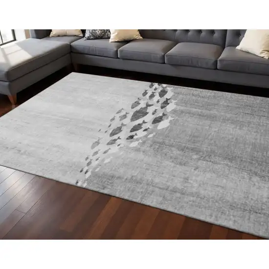 Gray And Ivory Nautical Washable Area Rug With UV Protection Photo 2