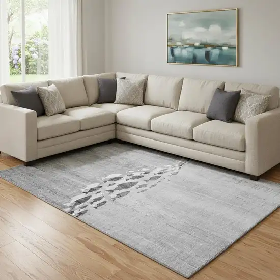 Gray And Ivory Nautical Washable Area Rug With UV Protection Photo 1