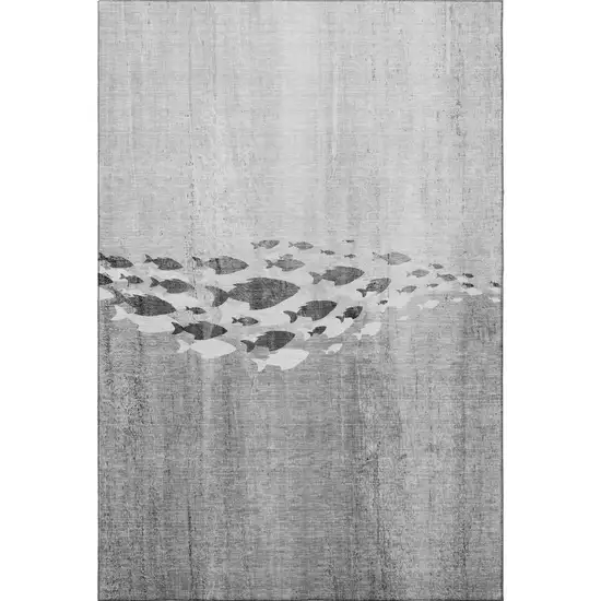 Gray And Ivory Nautical Washable Area Rug With UV Protection Photo 4