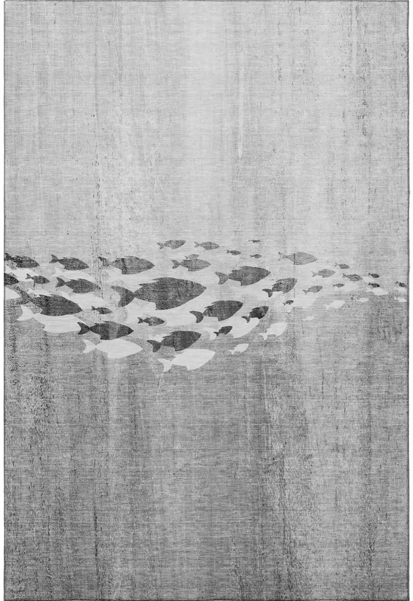 Gray And Ivory Nautical Washable Area Rug With UV Protection Photo 4