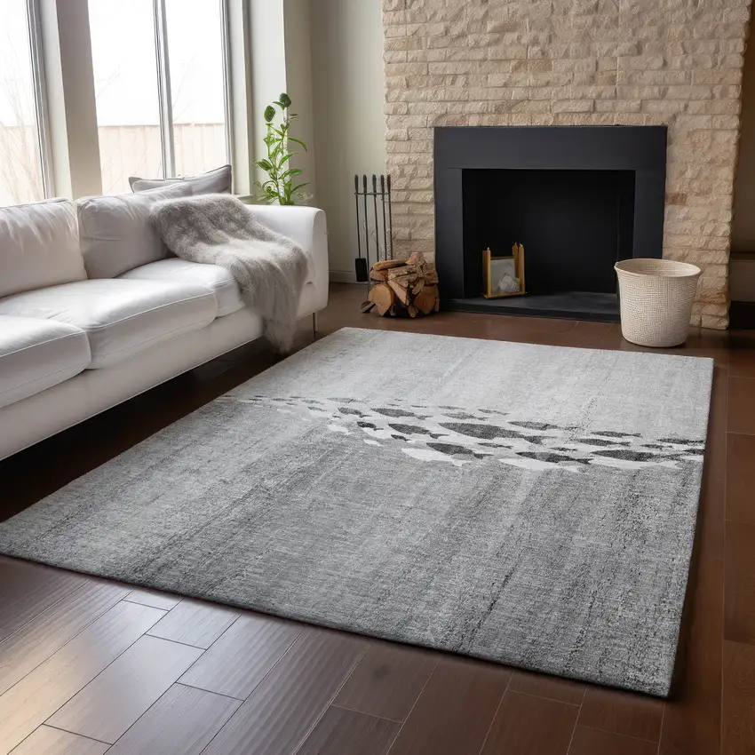 Gray And Ivory Nautical Washable Area Rug With UV Protection Photo 6