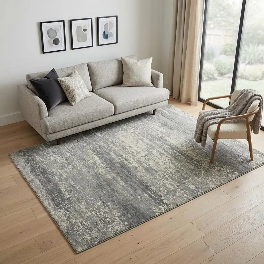 Gray And Ivory New Zealand Lambs Wool Abstract Hand Carved Handmade Area Rug Photo 1