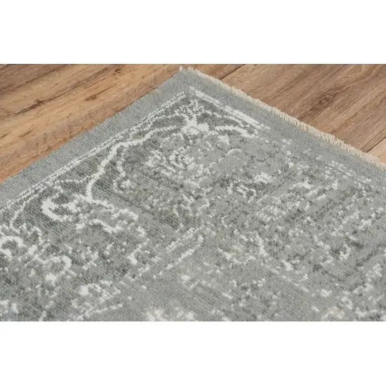 Gray And Ivory New Zealand Lambs Wool Oriental Hand Carved Handmade Area Rug Photo 5
