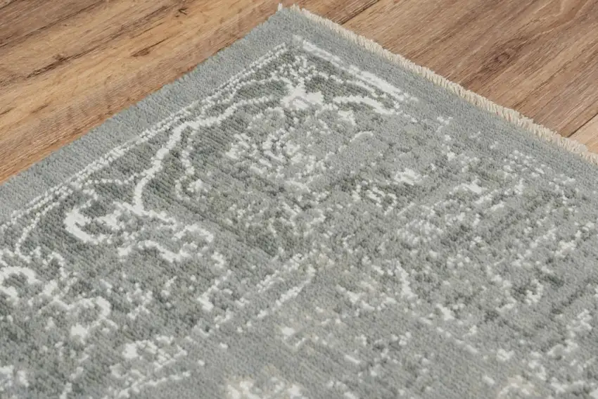 Gray And Ivory New Zealand Lambs Wool Oriental Hand Carved Handmade Area Rug Photo 5