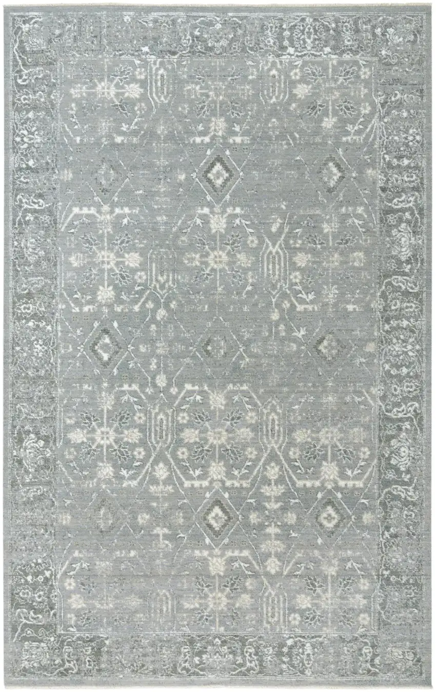 Gray And Ivory New Zealand Lambs Wool Oriental Hand Carved Handmade Area Rug Photo 2