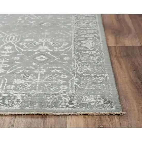 Gray And Ivory New Zealand Lambs Wool Oriental Hand Carved Handmade Area Rug Photo 3