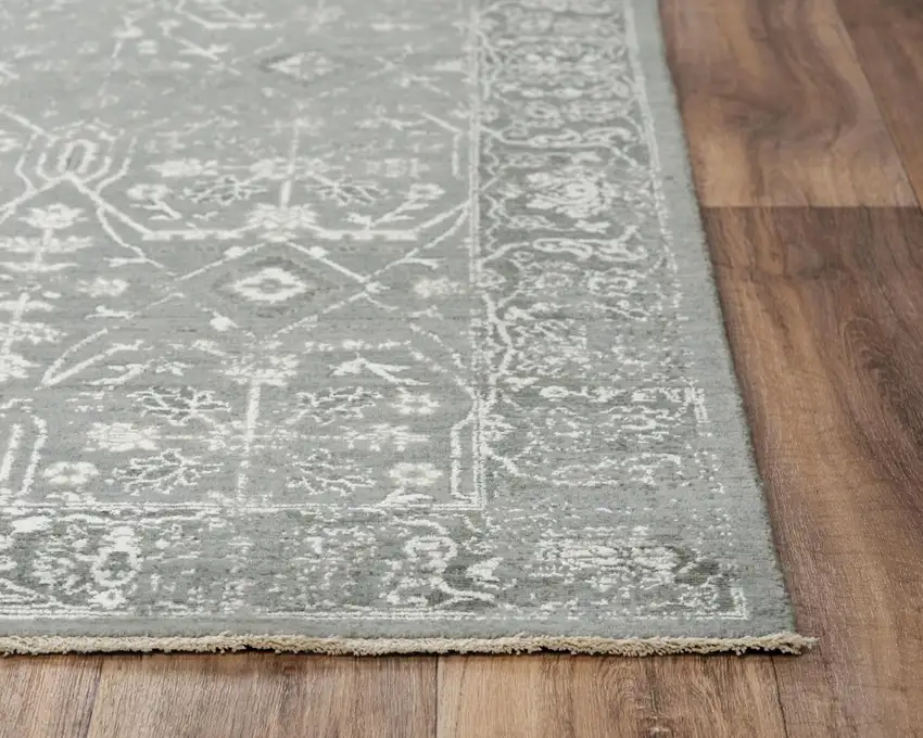 Gray And Ivory New Zealand Lambs Wool Oriental Hand Carved Handmade Area Rug Photo 3