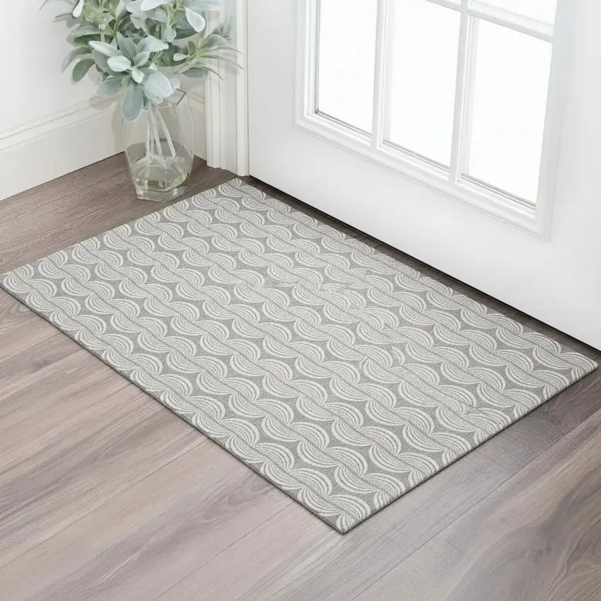 Gray And Ivory Ogee Washable Area Rug With UV Protection Photo 2