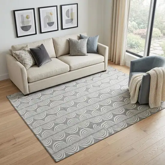 Gray And Ivory Ogee Washable Area Rug With UV Protection Photo 1