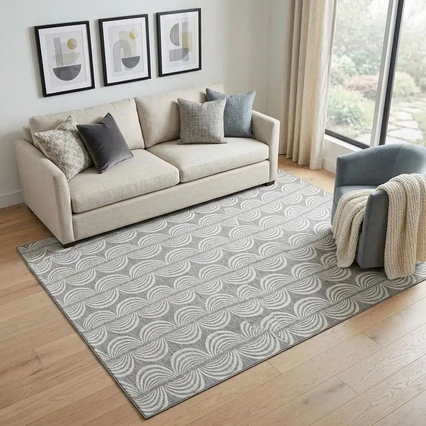 Gray And Ivory Ogee Washable Area Rug With UV Protection Photo 1