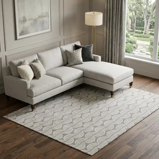Gray And Ivory Ogee Washable Area Rug With UV Protection Photo 1