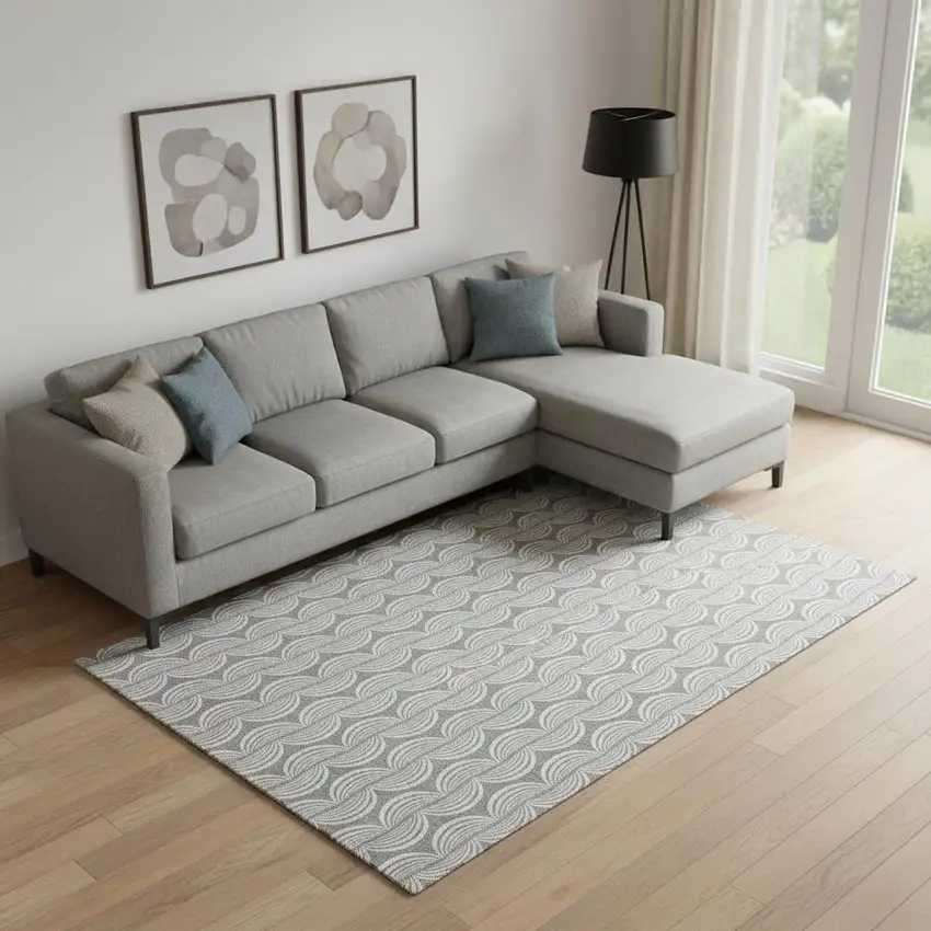 Gray And Ivory Ogee Washable Area Rug With UV Protection Photo 2