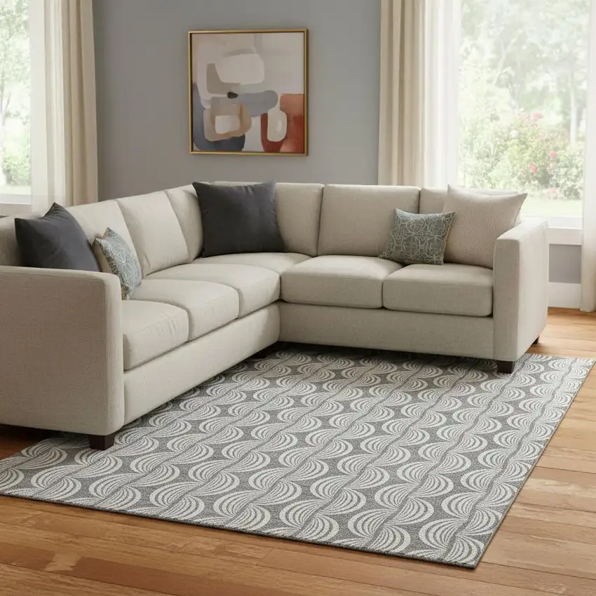 Gray And Ivory Ogee Washable Area Rug With UV Protection Photo 2