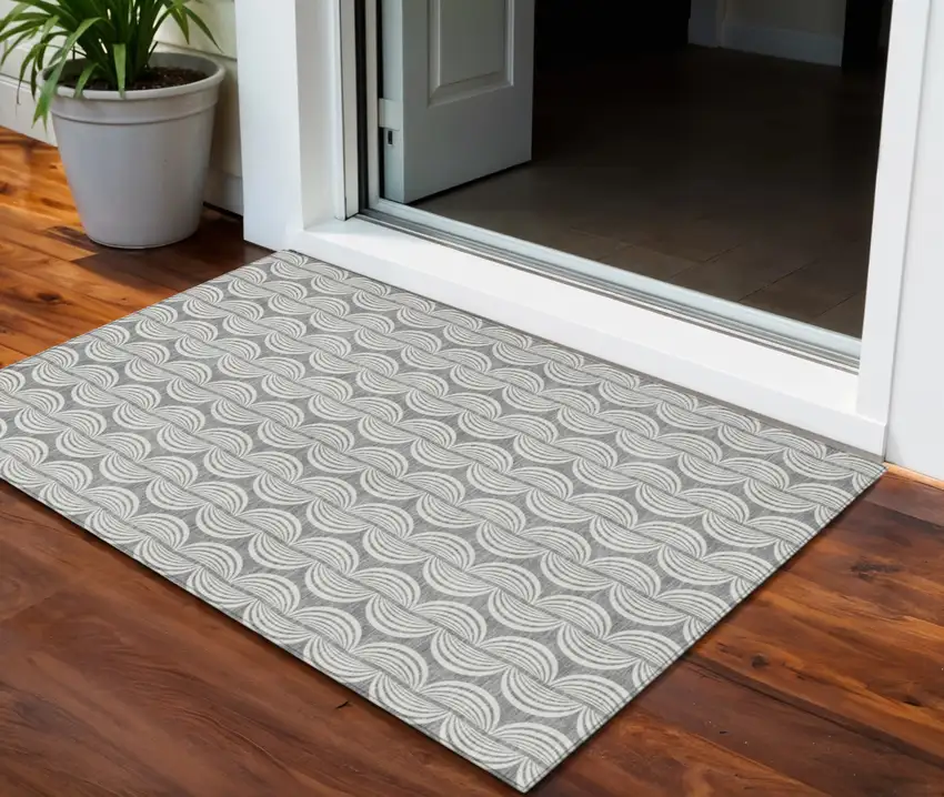 Gray And Ivory Ogee Washable Indoor Outdoor Area Rug Photo 1