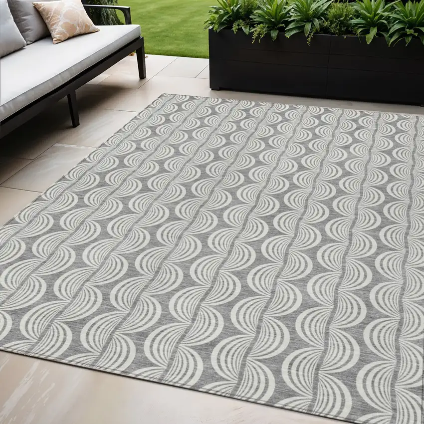 Gray And Ivory Ogee Washable Indoor Outdoor Area Rug Photo 1
