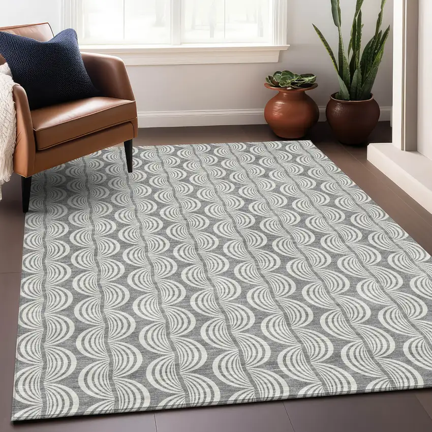 Gray And Ivory Ogee Washable Indoor Outdoor Area Rug Photo 8