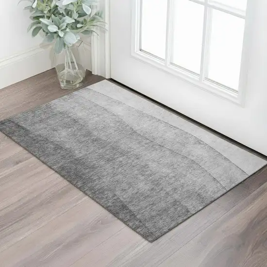 Gray And Ivory Ombre Washable Area Rug With UV Protection Photo 1