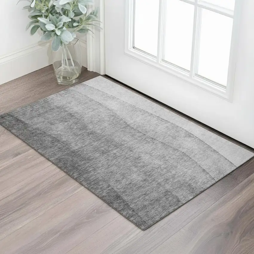 Gray And Ivory Ombre Washable Area Rug With UV Protection Photo 1