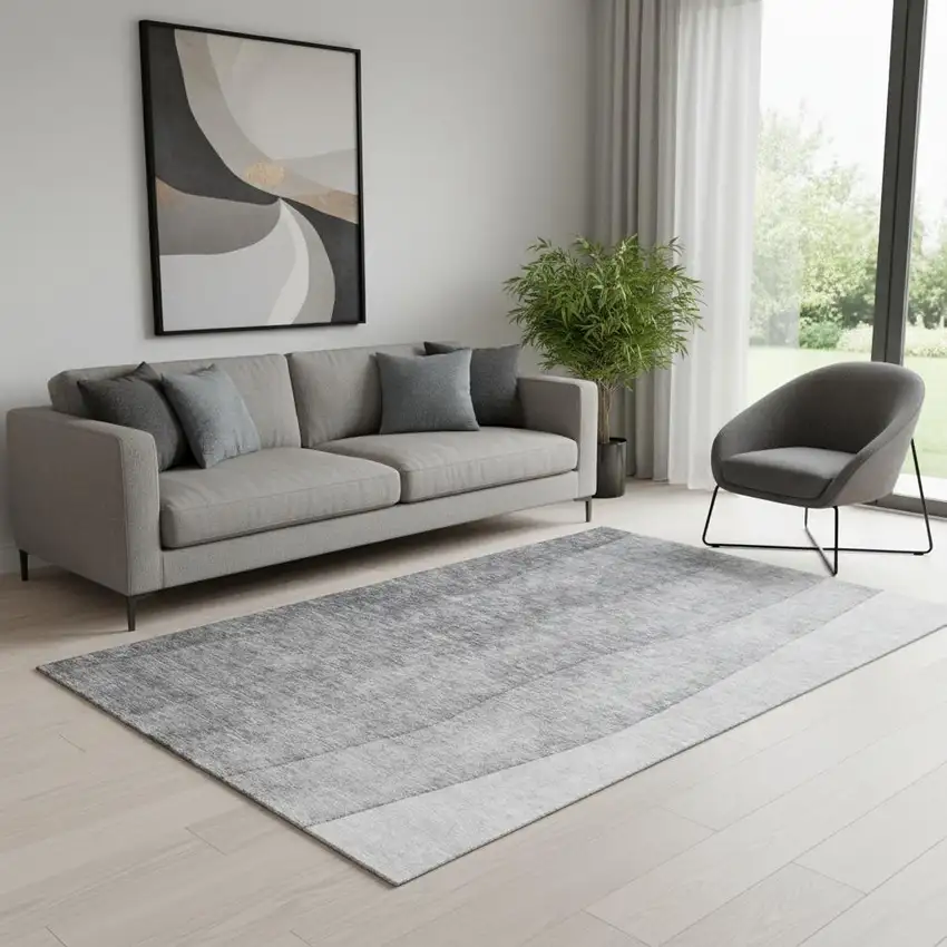 Gray And Ivory Ombre Washable Area Rug With UV Protection Photo 1