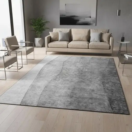 Gray And Ivory Ombre Washable Area Rug With UV Protection Photo 2
