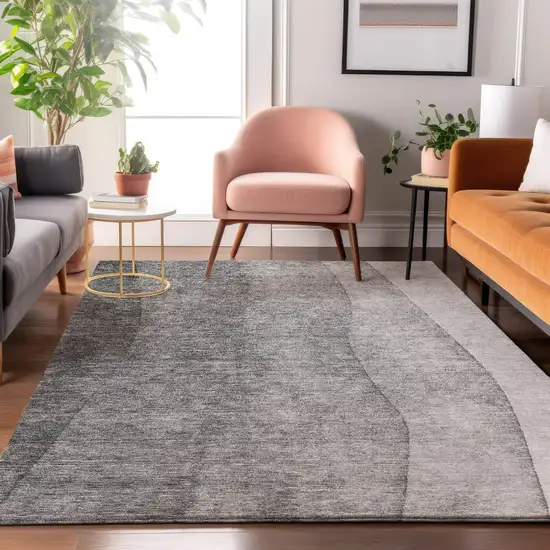 Gray And Ivory Ombre Washable Area Rug With UV Protection Photo 3