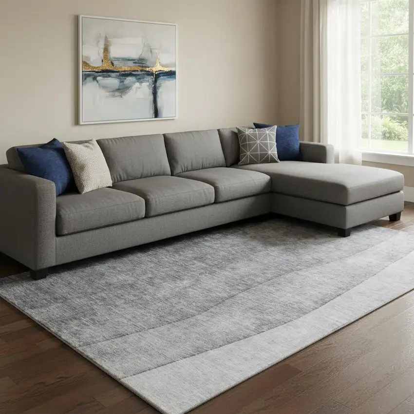 Gray And Ivory Ombre Washable Area Rug With UV Protection Photo 1