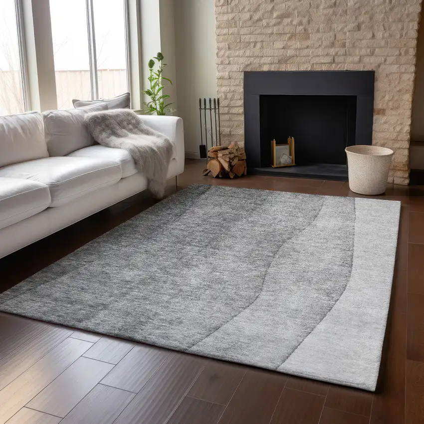 Gray And Ivory Ombre Washable Area Rug With UV Protection Photo 4