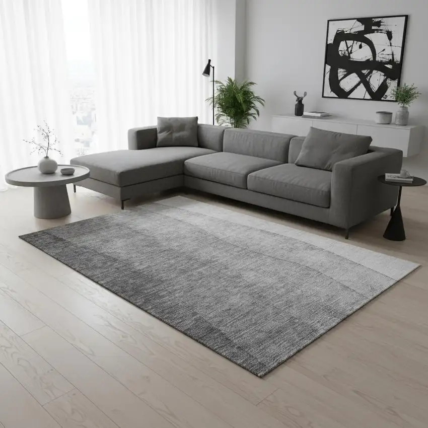 Gray And Ivory Ombre Washable Area Rug With UV Protection Photo 2