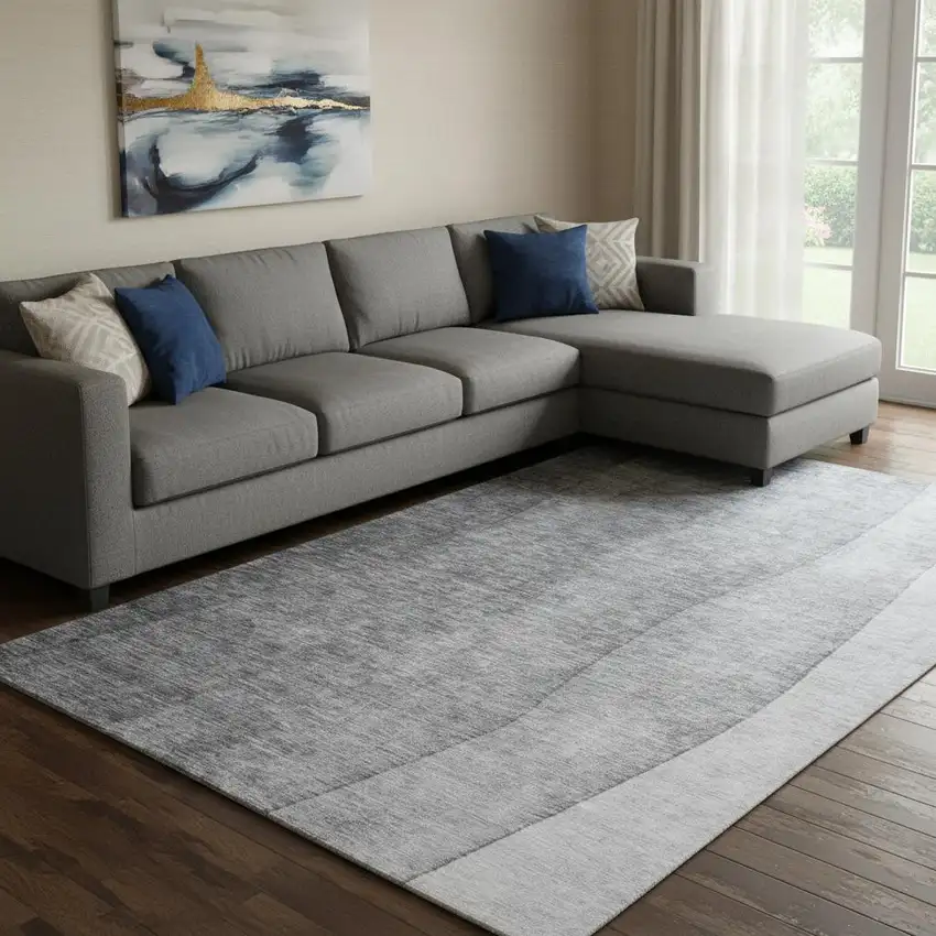 Gray And Ivory Ombre Washable Area Rug With UV Protection Photo 1