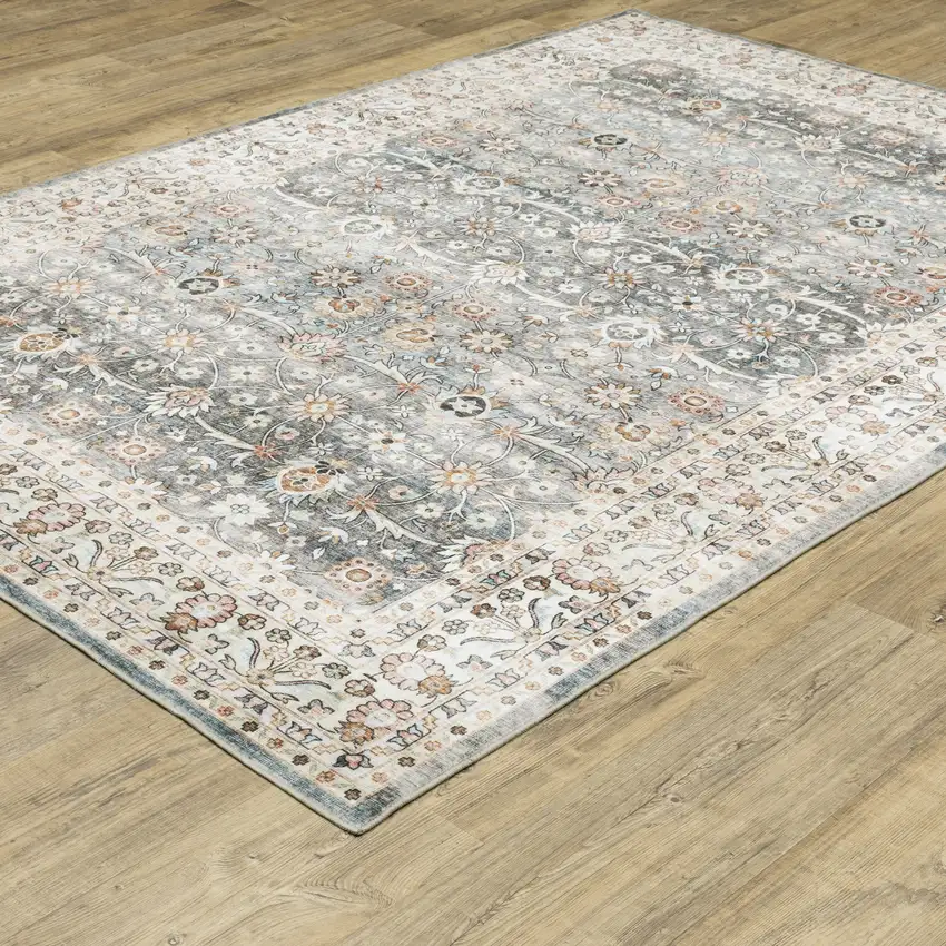Gray And Ivory Oriental Area Rug Photo 9