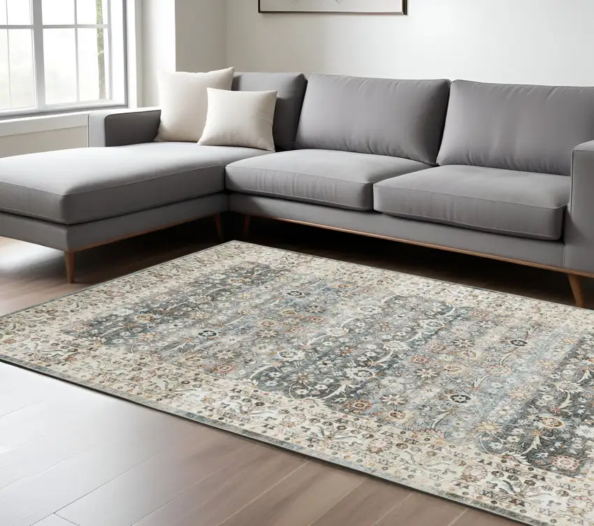 Gray And Ivory Oriental Area Rug Photo 1