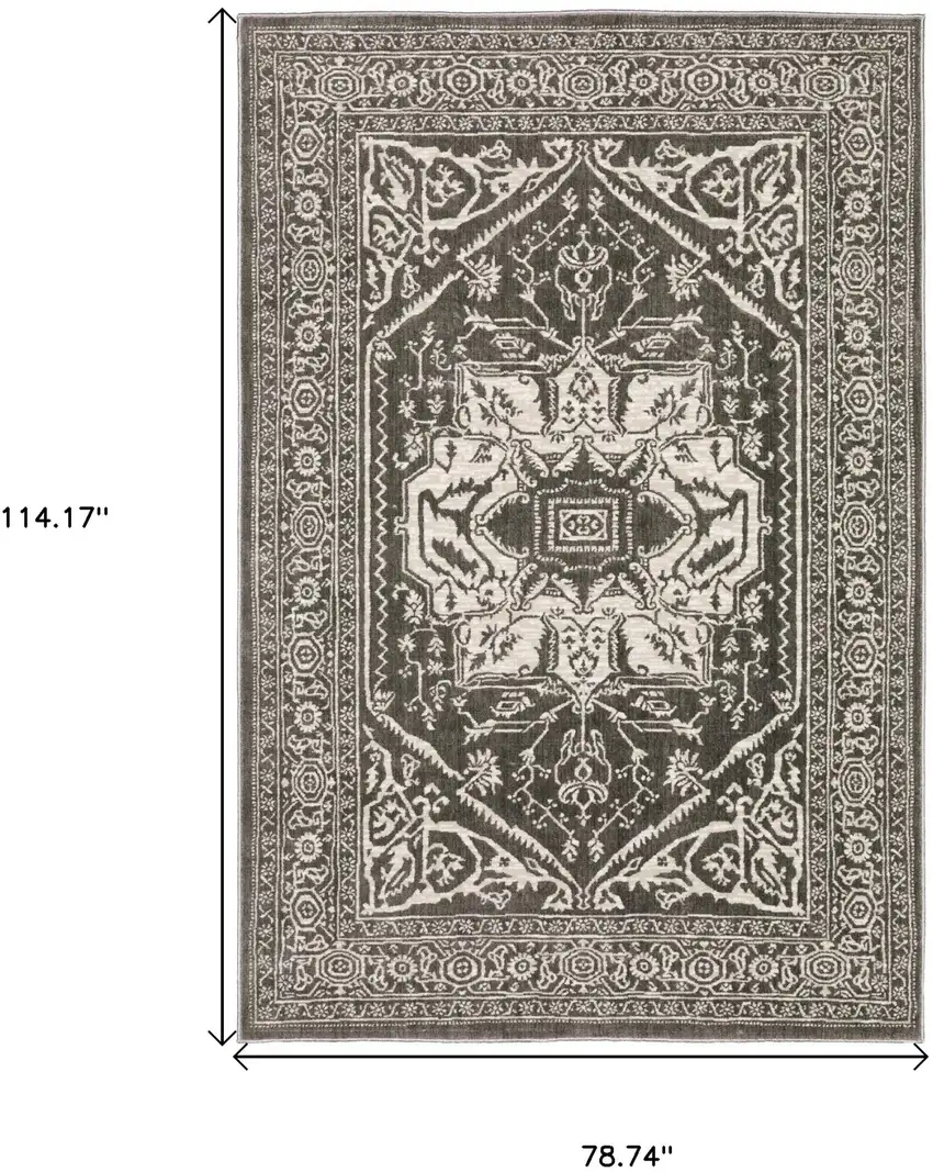 Gray And Ivory Oriental Area Rug Photo 3