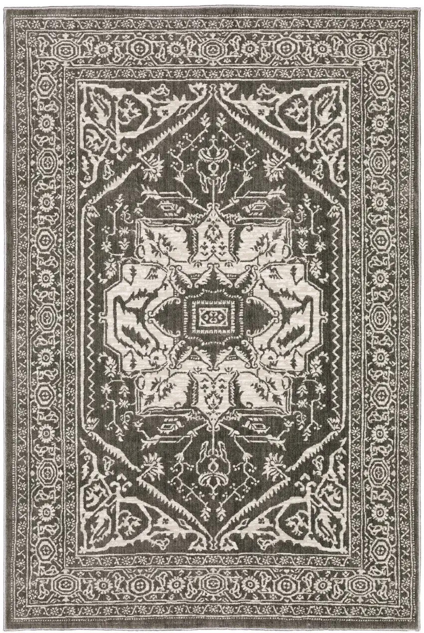 Gray And Ivory Oriental Area Rug Photo 2