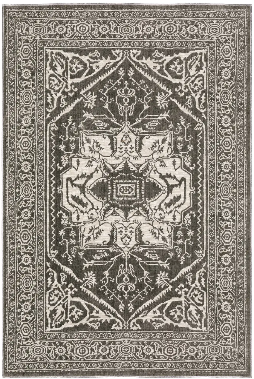 Gray And Ivory Oriental Area Rug Photo 4