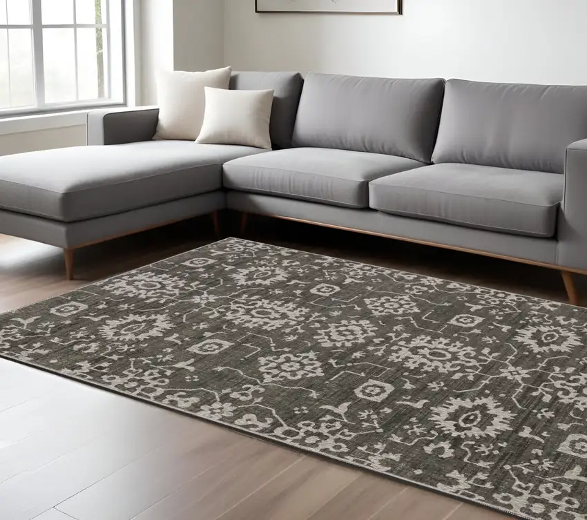 Gray And Ivory Oriental Area Rug Photo 1