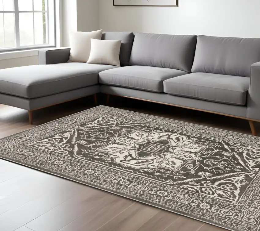 Gray And Ivory Oriental Area Rug Photo 1