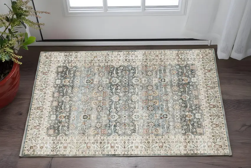 Gray And Ivory Oriental Distressed Area Rug Photo 1