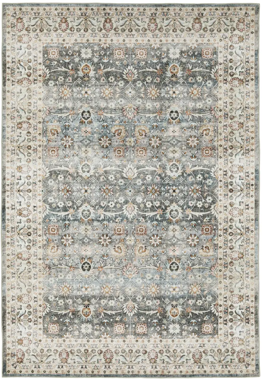 Gray And Ivory Oriental Distressed Area Rug Photo 5