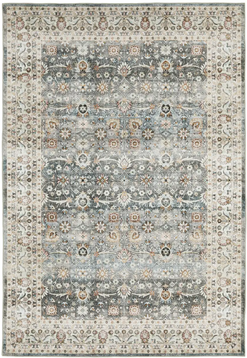 Gray And Ivory Oriental Distressed Area Rug Photo 2