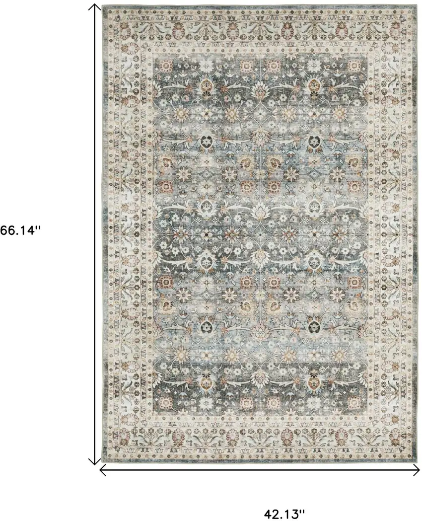 Gray And Ivory Oriental Distressed Area Rug Photo 3